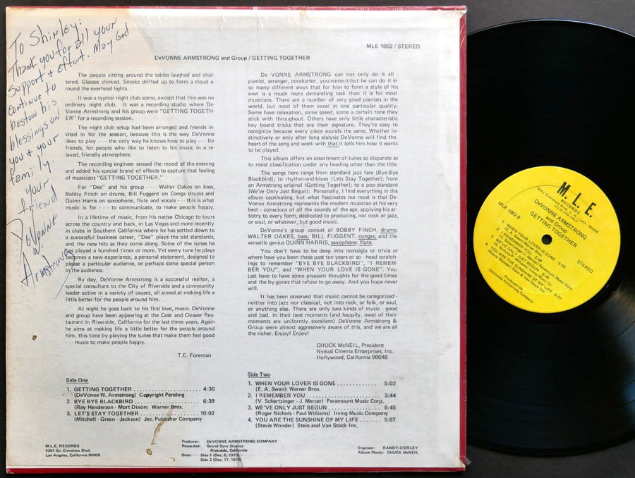 DE VONNE ARMSTRONG And Group Getting Together LP M. L. E. MLE-1002 US 1973 JAZZ
