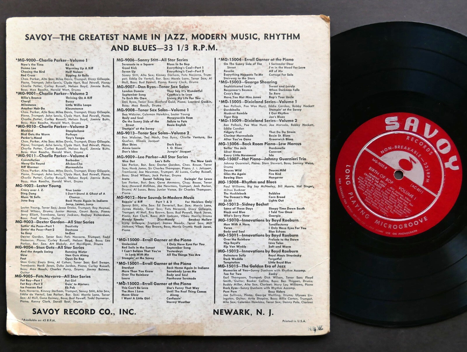CHARLIE PARKER DEXTER GORDON The Birth Of Bop Vol.1 LP SAVOY MG 9022 US '52 MONO