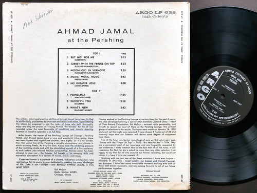 AHMAD JAMAL TRIO Ahmad Jamal At The Pershing LP ARGO LP-628 US 1958 JAZZ DG MONO