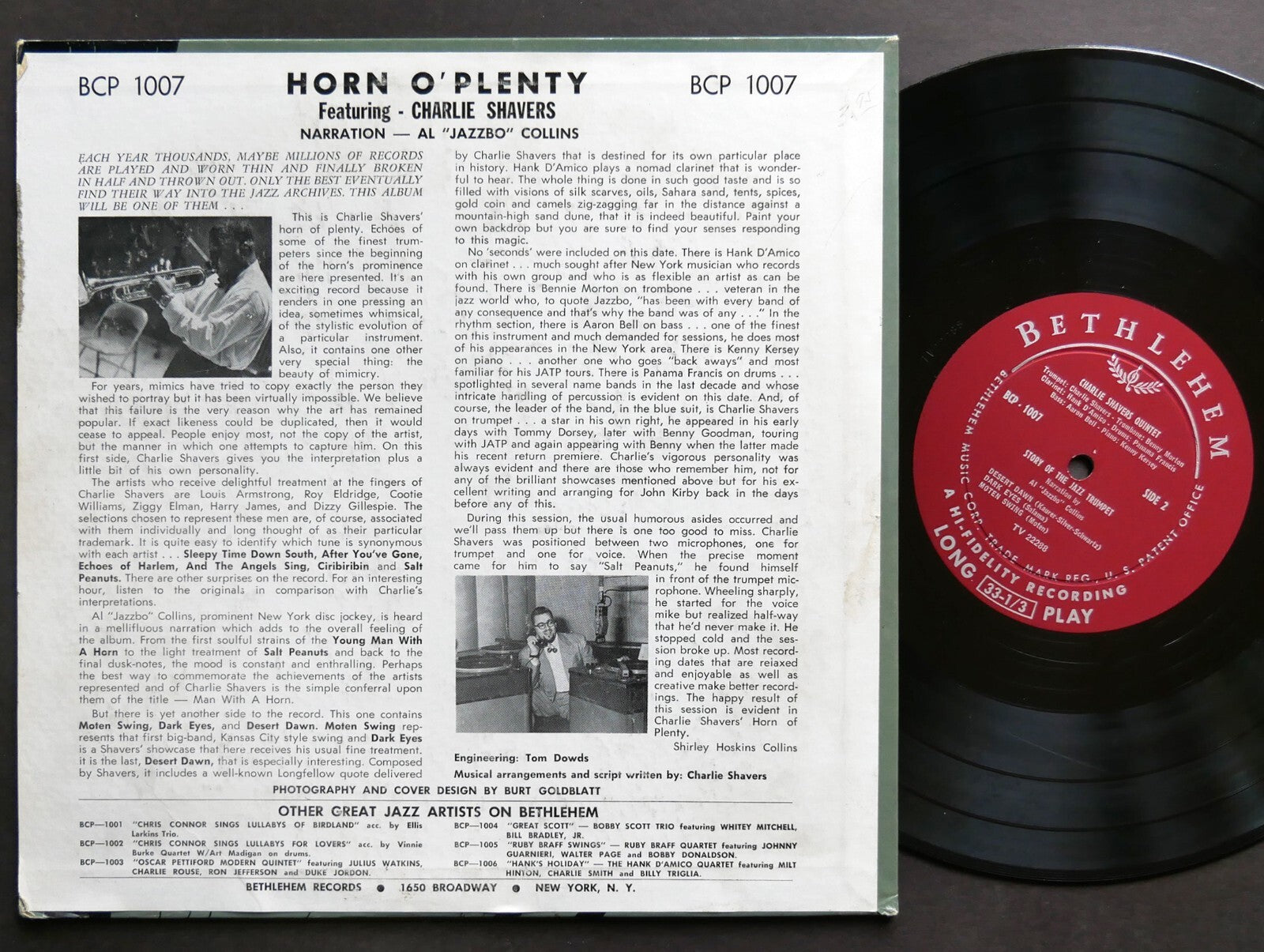 CHARLIE SHAVERS Horn O'Plenty 10" LP BETHLEHEM RECORDS BCP 1007 US 1955 DG MONO
