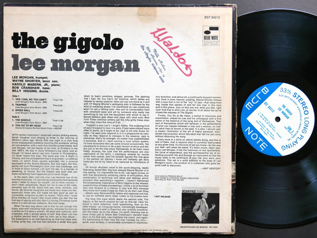 LEE MORGAN The Gigolo LP BLUE NOTE BST 84212 US 1968 Wayne Shorter Billy Higgins