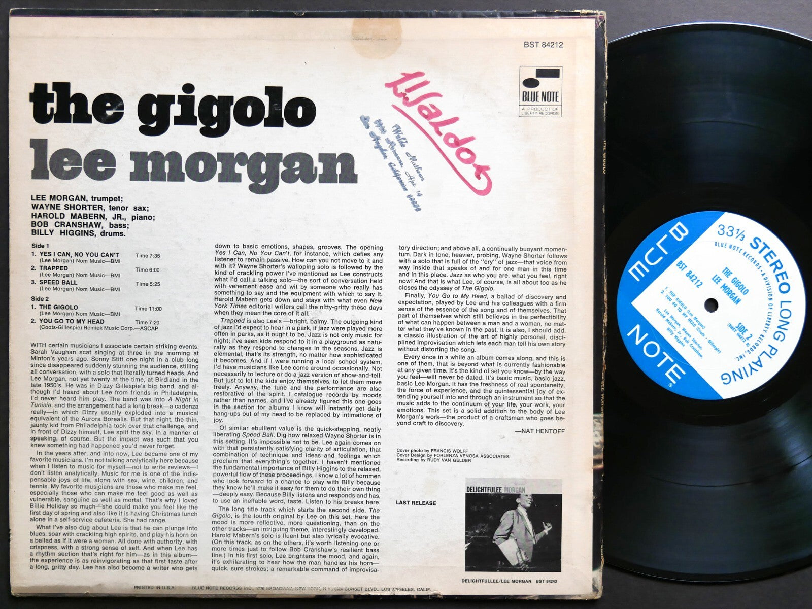 LEE MORGAN The Gigolo LP BLUE NOTE BST 84212 US 1968 Wayne Shorter Billy Higgins