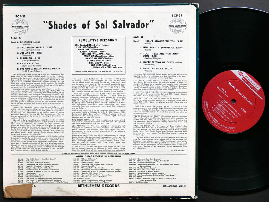 SAL SALVADOR Shades Of Sal Salvador LP BETHLEHEM BCP-39 US 1957 MONO Phil Woods