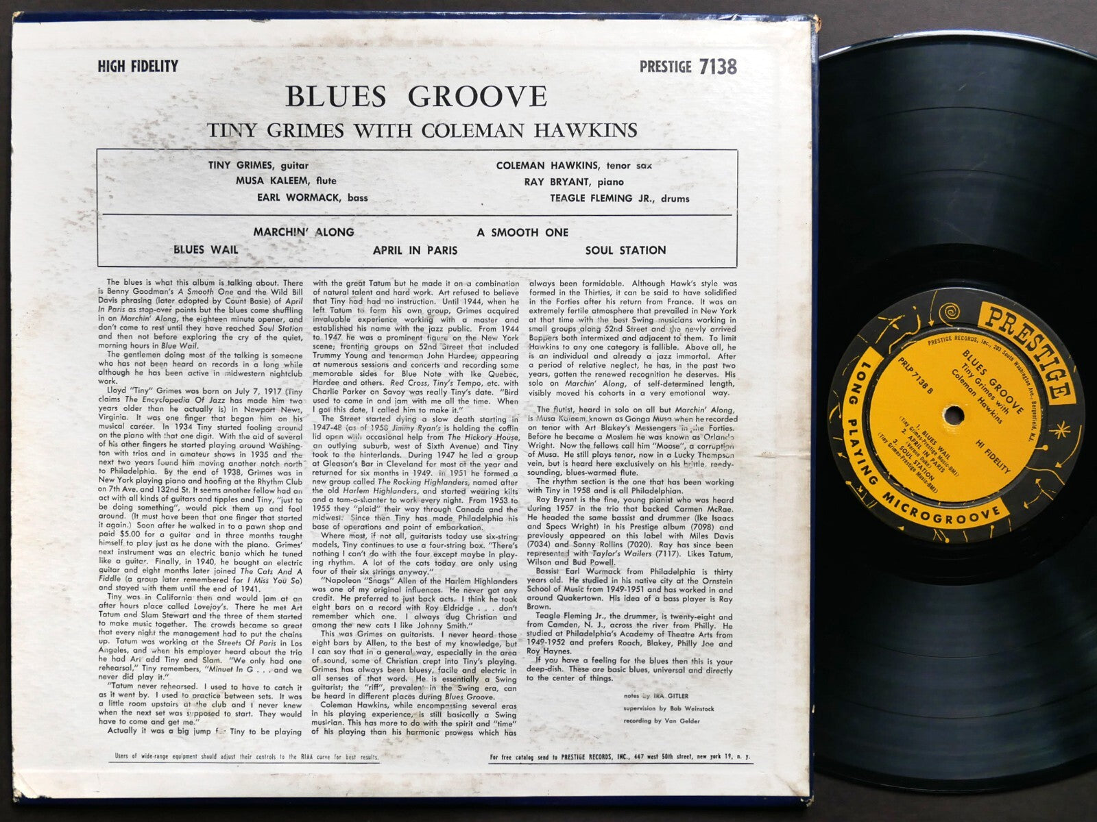 TINY GRIMES COLEMAN HAWKINS Blues Groove LP PRESTIGE PRLP 7138 US '58 NJ DG MONO
