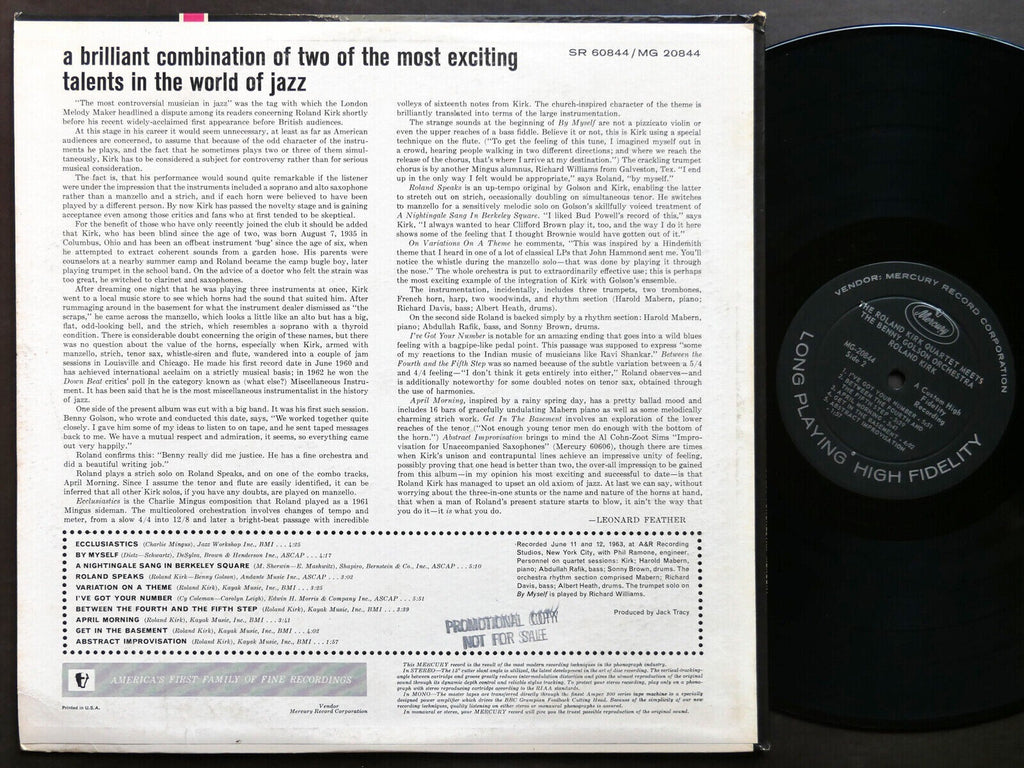 ROLAND KIRK Quartet Meets BENNY GOLSON Orchestra LP MERCURY MG-20844 DG MONO VG+