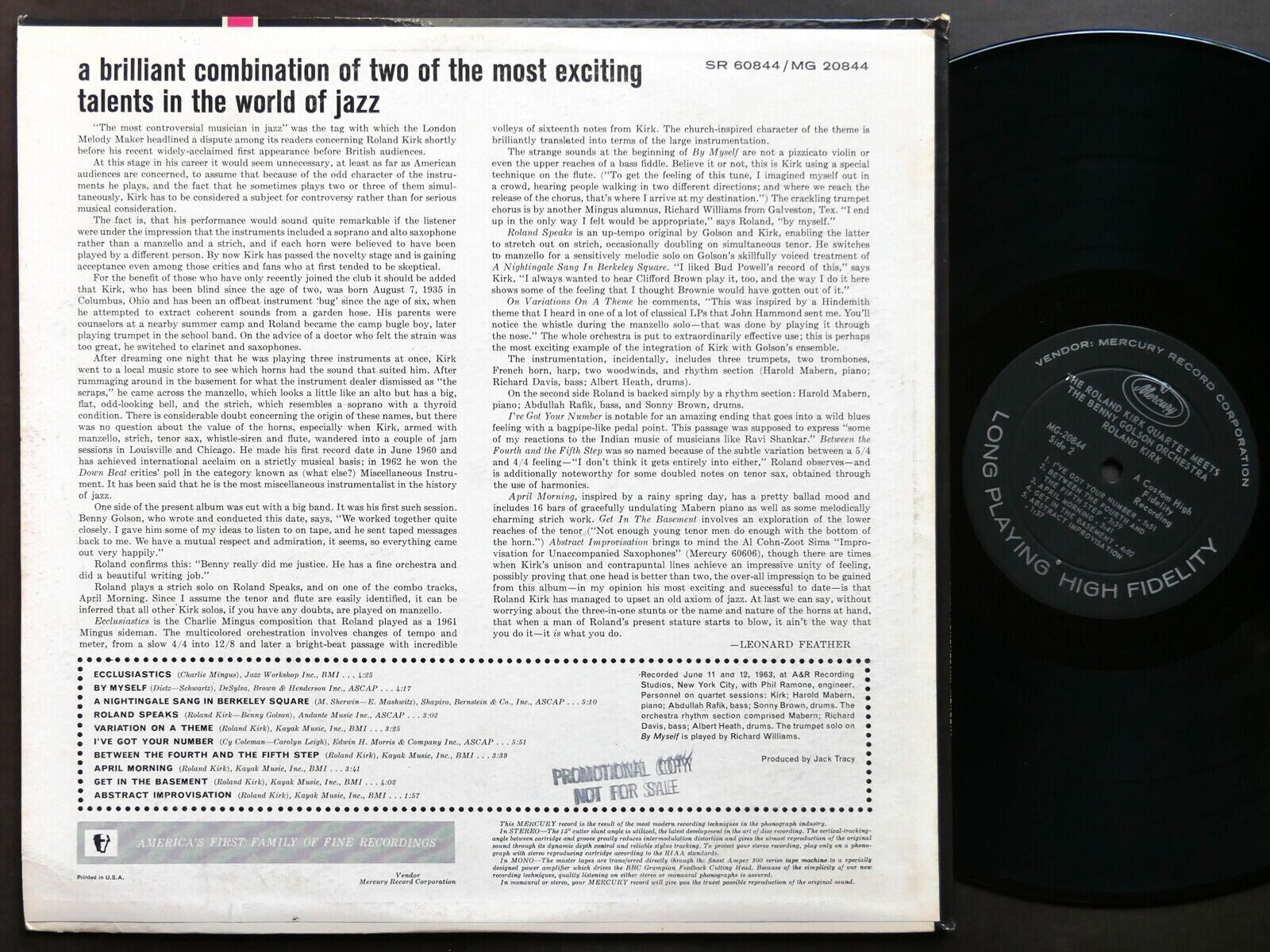 ROLAND KIRK Quartet Meets BENNY GOLSON Orchestra LP MERCURY MG-20844 DG MONO VG+