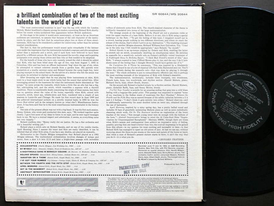ROLAND KIRK Quartet Meets BENNY GOLSON Orchestra LP MERCURY MG-20844 DG MONO VG+