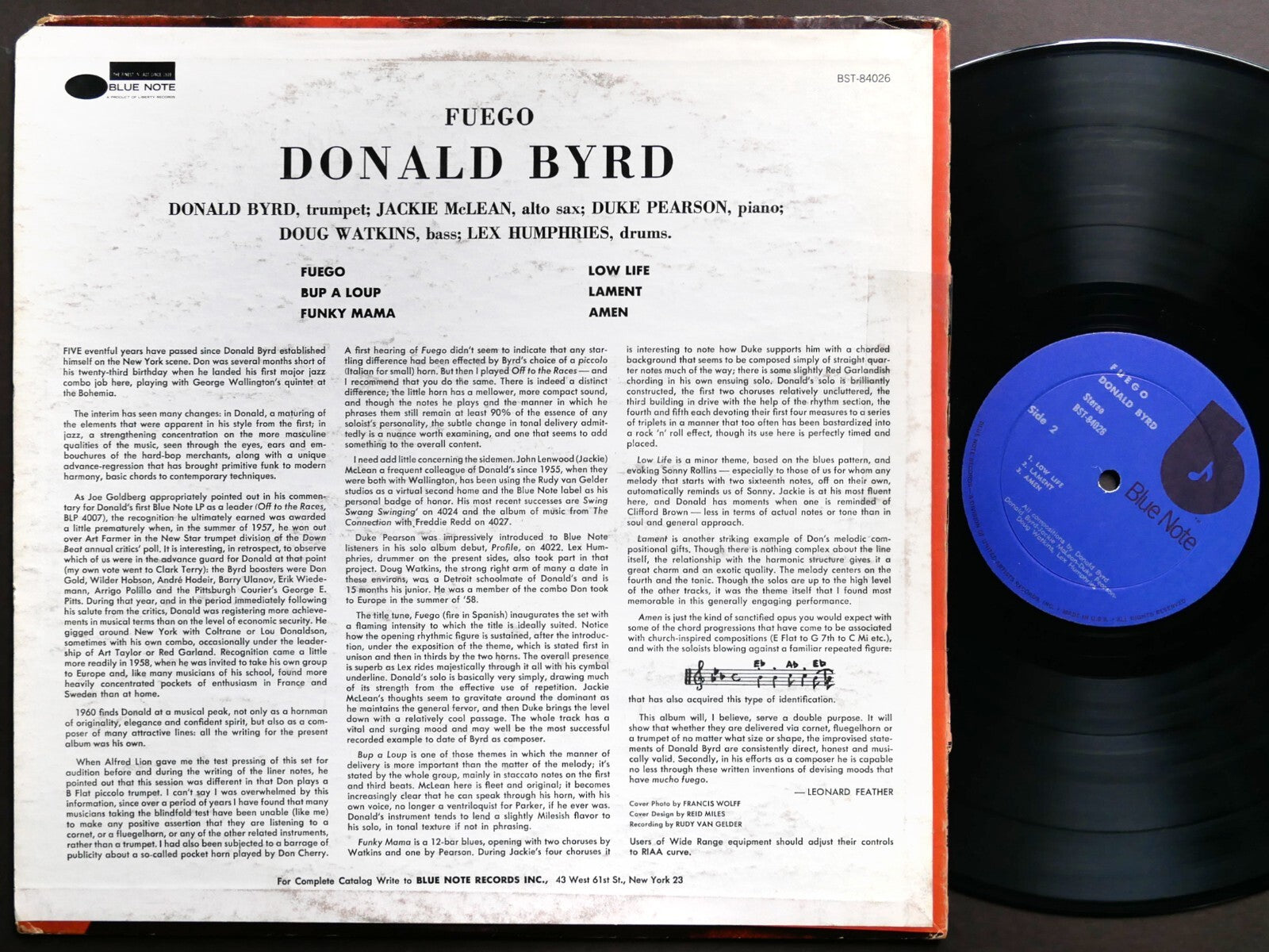 DONALD BYRD Fuego LP BLUE NOTE BST 84026 US 1973 RVG Jackie McLean Duke Pearson