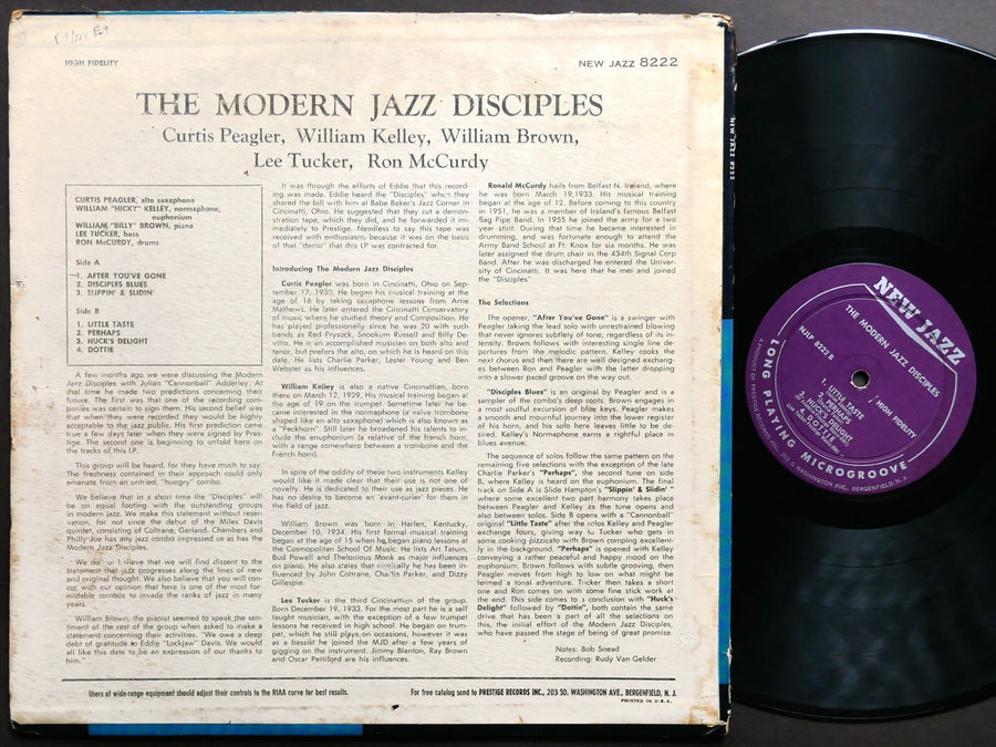 THE MODERN JAZZ DISCIPLES LP NEW JAZZ NJLP 8222 US 1959 RVG DG MONO Lee Tucker