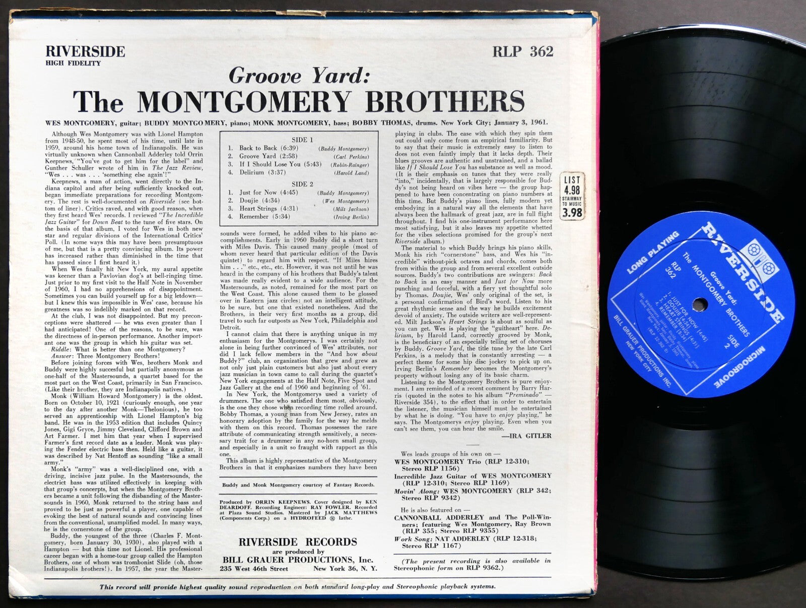 THE MONTGOMERY BROTHERS Groove Yard LP RIVERSIDE RECORDS RLP 362 US '61 DG MONO