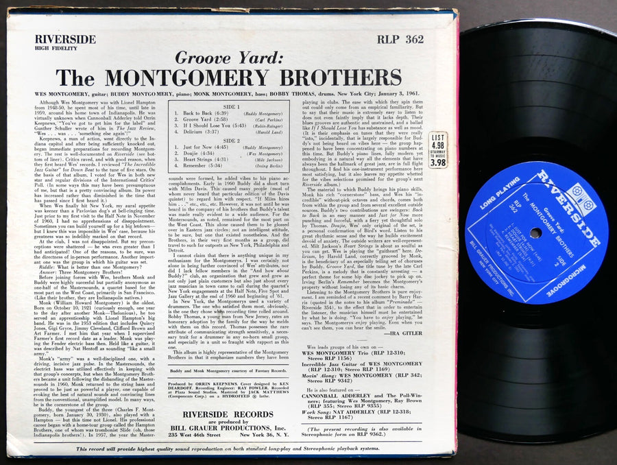 THE MONTGOMERY BROTHERS Groove Yard LP RIVERSIDE RECORDS RLP 362 US '61 DG MONO