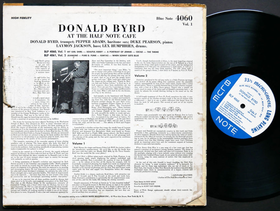 DONALD BYRD At The Half Note Cafe Vol.1 LP BLUE NOTE BLP 4060 US 1961 EAR MONO