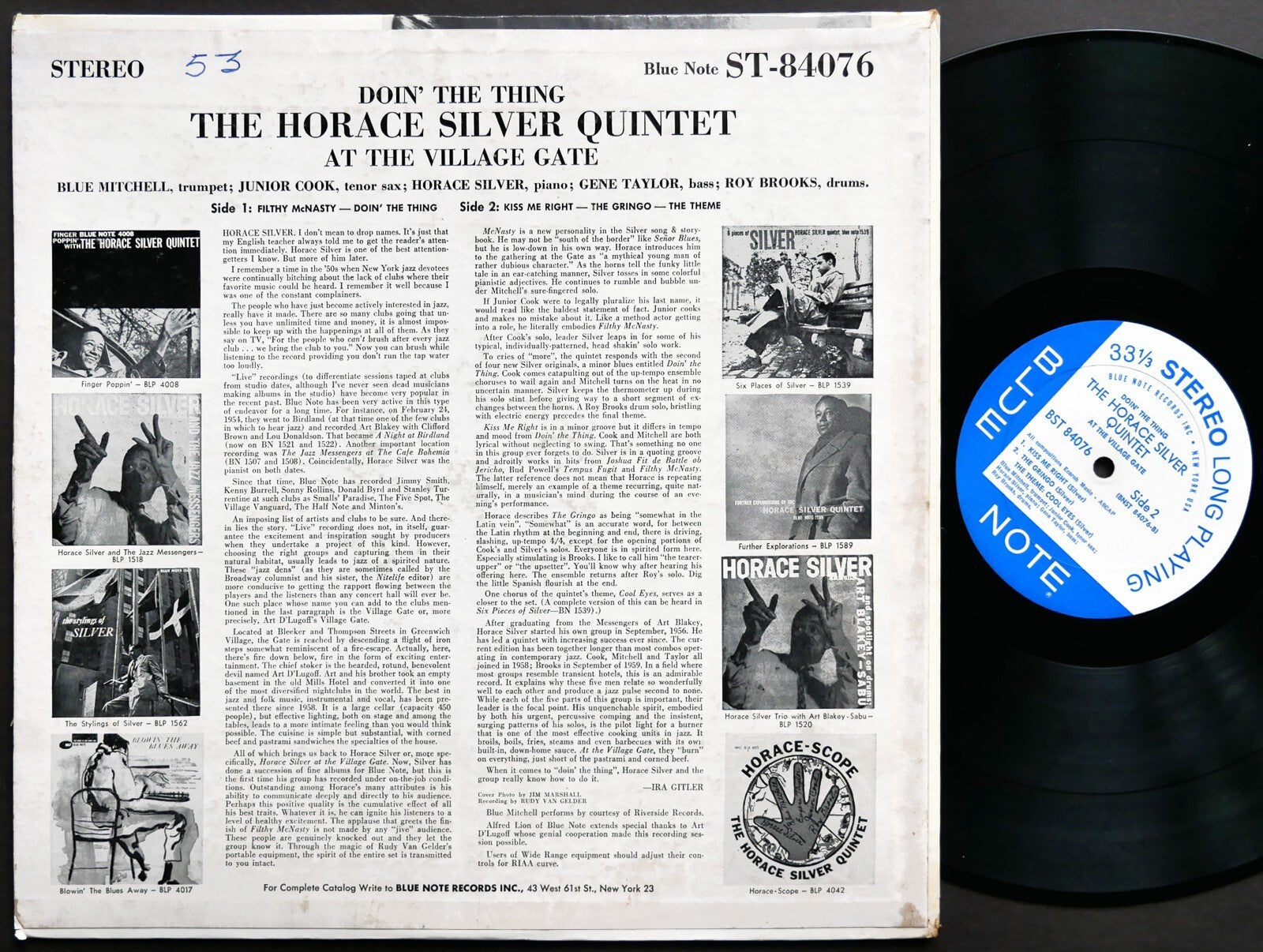 HORACE SILVER Doin' The Thing At The Village Gate BLUE NOTE 84076 EAR Roy Brooks