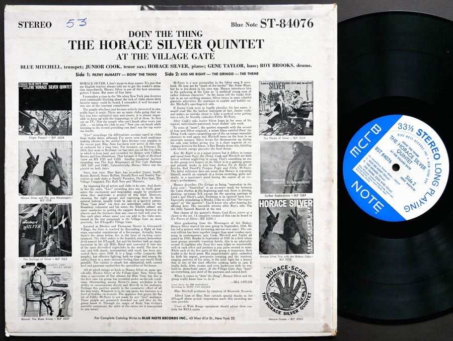 HORACE SILVER Doin' The Thing At The Village Gate BLUE NOTE 84076 EAR Roy Brooks