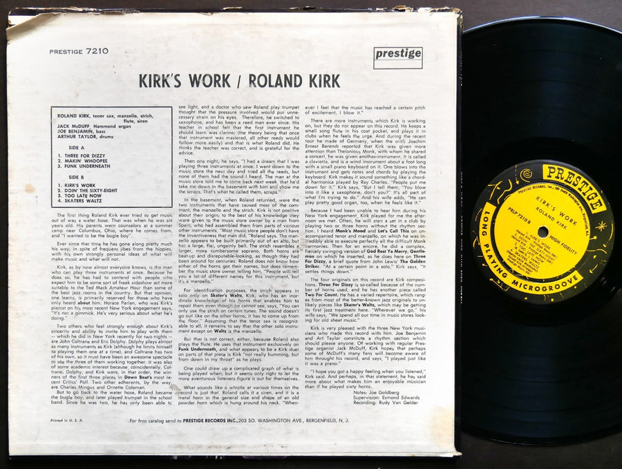 ROLAND KIRK JACK MCDUFF Kirk's Work LP PRESTIGE PRLP 7210 US 1961 NJ RVG DG MONO