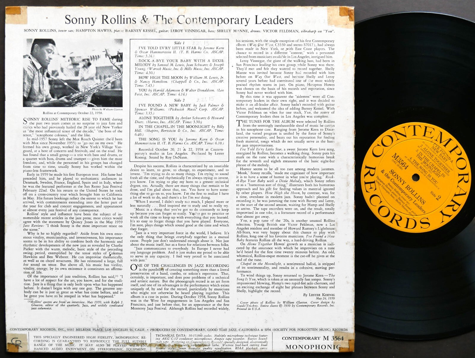 SONNY ROLLINS And The Contemporary Leaders LP CONTEMPORARY M3564 US 1958 DG MONO