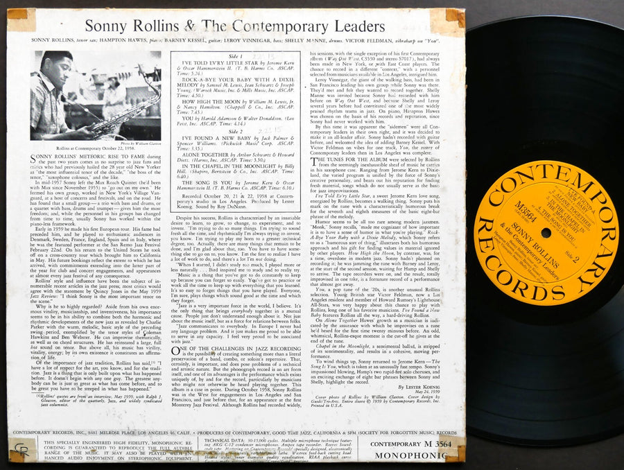 SONNY ROLLINS And The Contemporary Leaders LP CONTEMPORARY M3564 US 1958 DG MONO