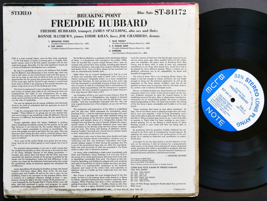 FREDDIE HUBBARD Breaking Point LP BLUE NOTE BST 84172 US 1964 JAZZ NY RVG EAR ST