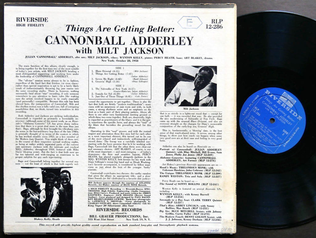 CANNONBALL ADDERLEY MILT JACKSON Things Are Getting Better RIVERSIDE RLP 12-286