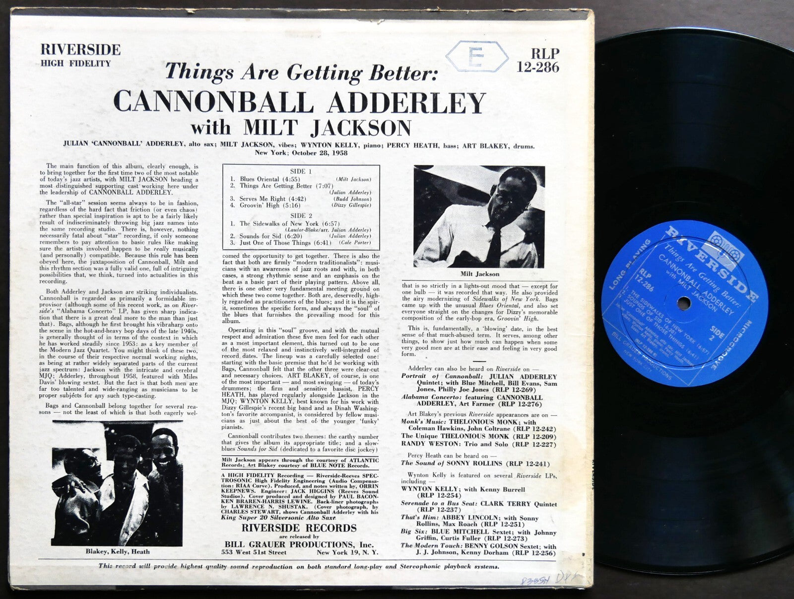 CANNONBALL ADDERLEY MILT JACKSON Things Are Getting Better RIVERSIDE RLP 12-286