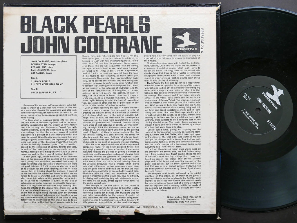 JOHN COLTRANE Black Pearls LP PRESTIGE 7316 US 1964 RVG Donald Byrd Red Garland