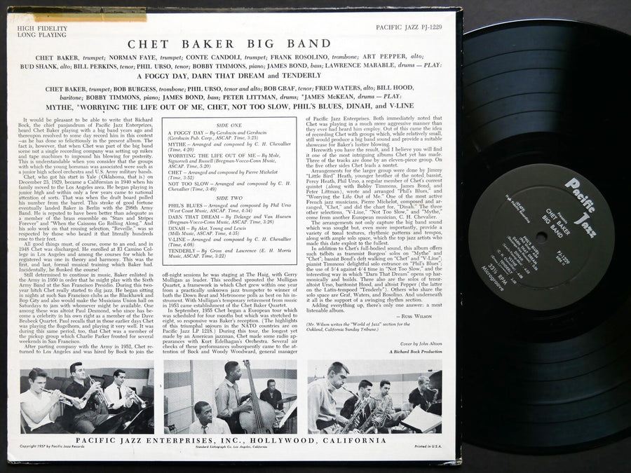 CHET BAKER Big Band LP PACIFIC JAZZ PJ-1229 DG MONO Art Pepper Bobby Timmons