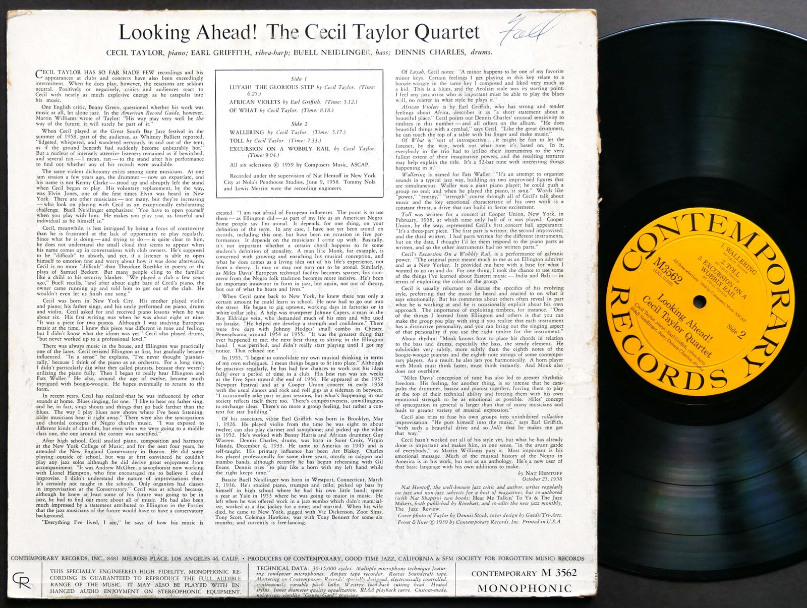CECIL TAYLOR Quartet Looking Ahead! LP CONTEMPORARY RECORDS M3562 US '59 DG MONO