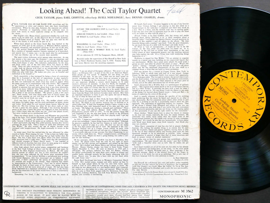 CECIL TAYLOR Quartet Looking Ahead! LP CONTEMPORARY RECORDS M3562 US '59 DG MONO