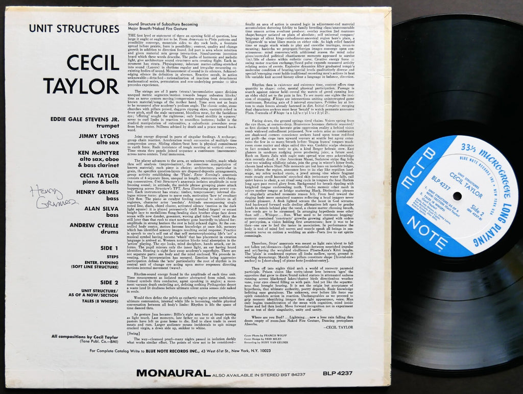 CECIL TAYLOR Unit Structures LP BLUE NOTE 4237 US 1966 NY RVG MONO Alan Silva