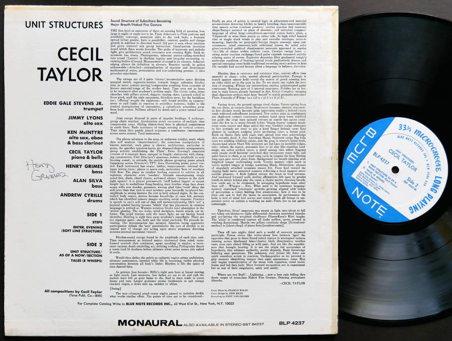 CECIL TAYLOR Unit Structures LP BLUE NOTE 4237 US 1966 NY RVG MONO Alan Silva