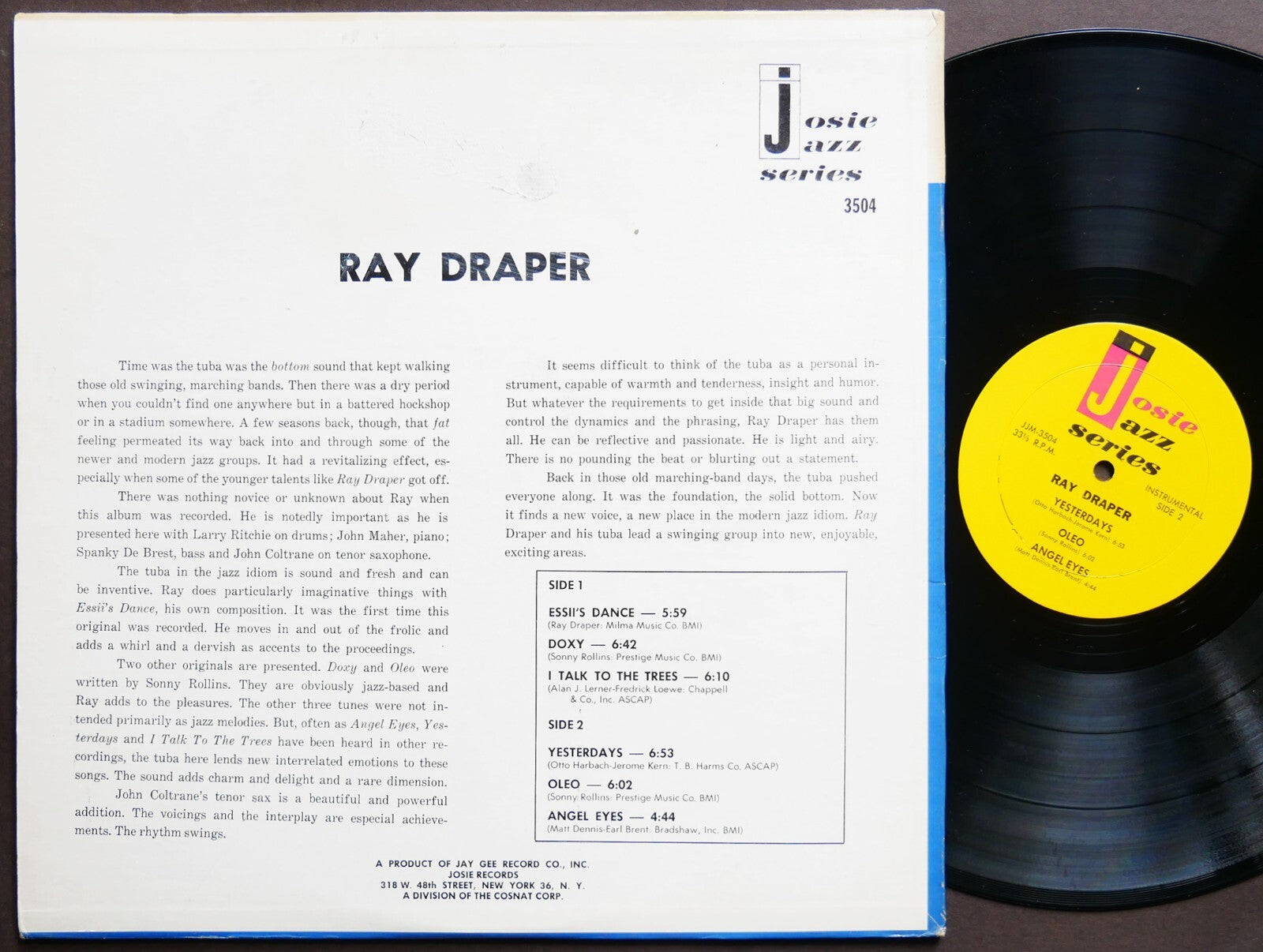 RAY DRAPER JOHN COLTRANE LP JOSIE JJM-3504 US 1963 JAZZ MONO Spansky Debrest
