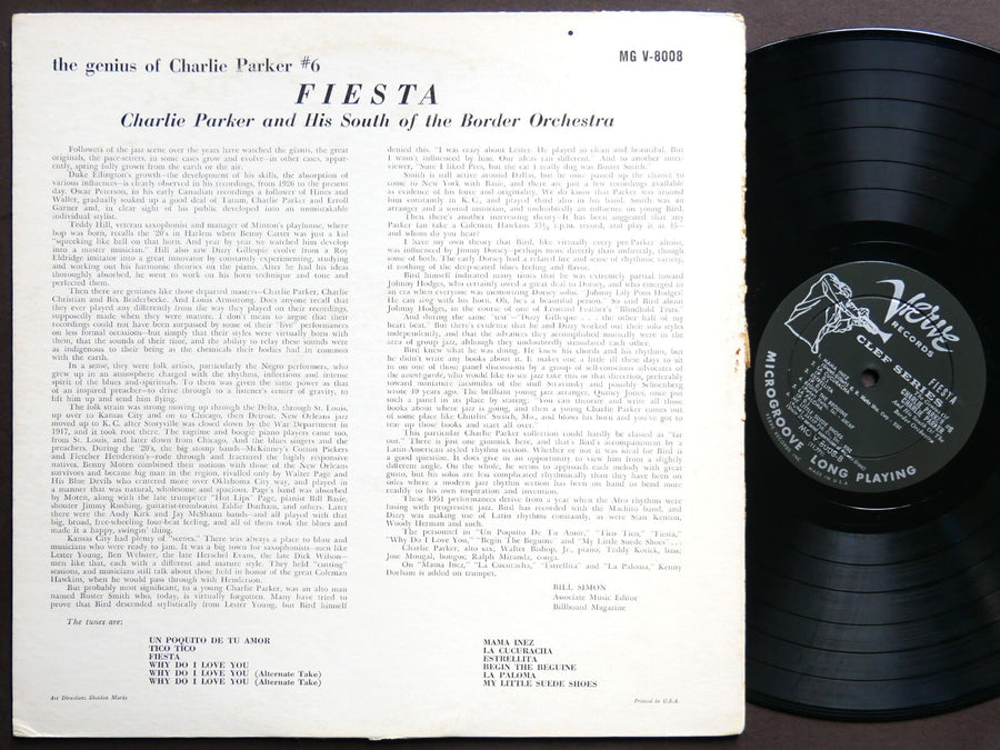 CHARLIE PARKER Fiesta LP VERVE MGV-8008 US '57 DG MONO JAZZ Max Roach Roy Haynes