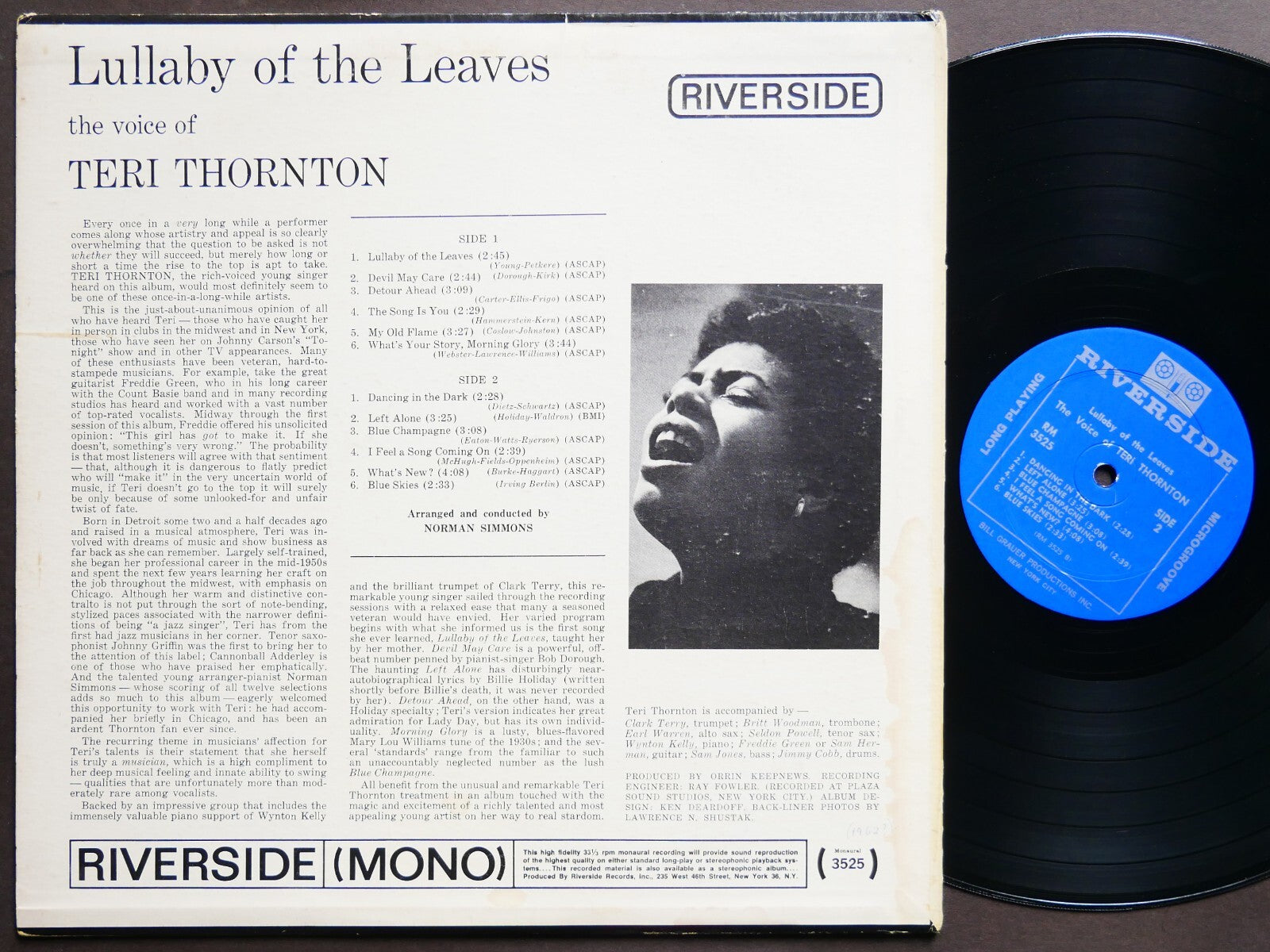 TERI THORNTON Lullaby Of The Leaves LP RIVERSIDE RM 3252 DG MONO Wynton Kelly