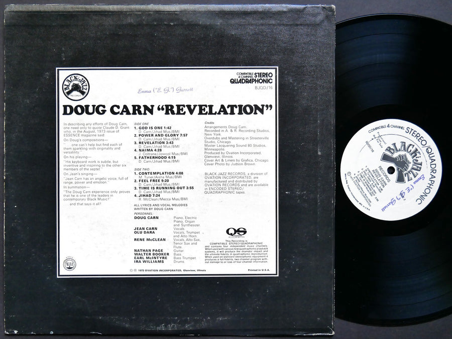 DOUG CARN JEAN CARN Revelation LP BLACK JAZZ RECORDS BJQD/16 US 1973 PROMO VG+