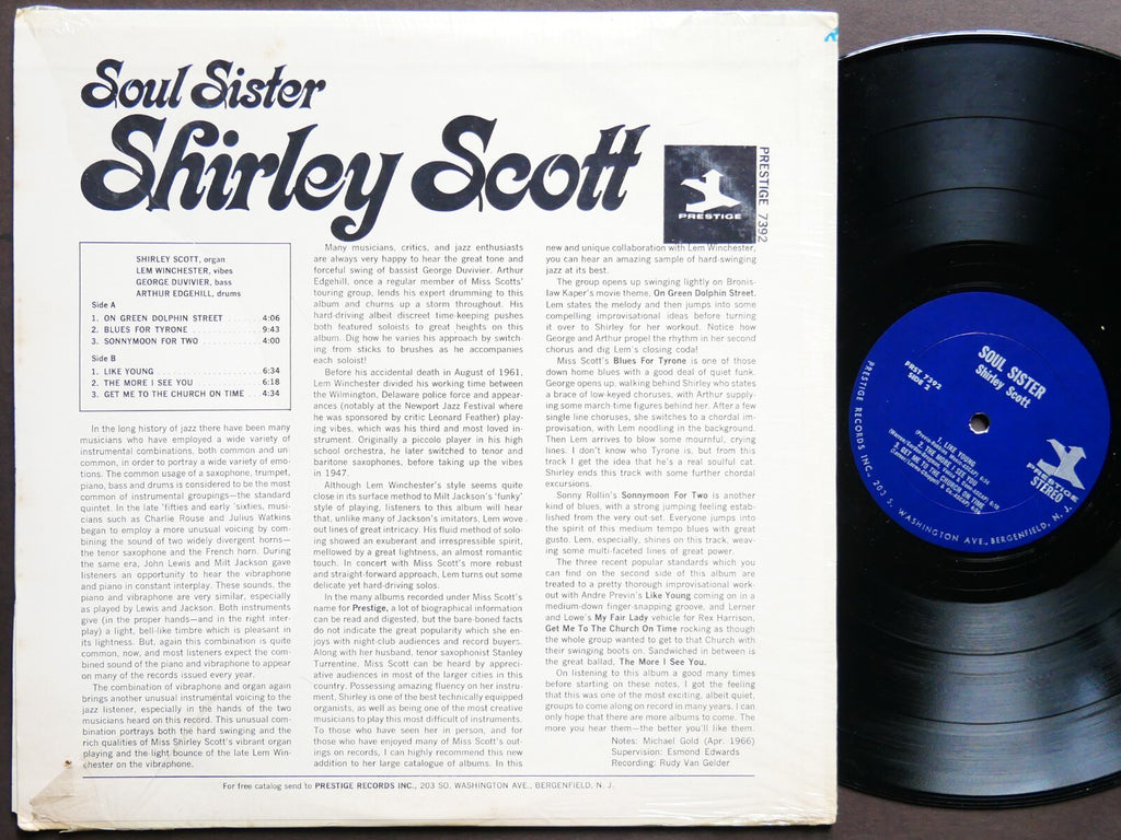 SHIRLEY SCOTT Soul Sister LP PRESTIGE PRST 7392 US 1967 RVG JAZZ Lem Winchester