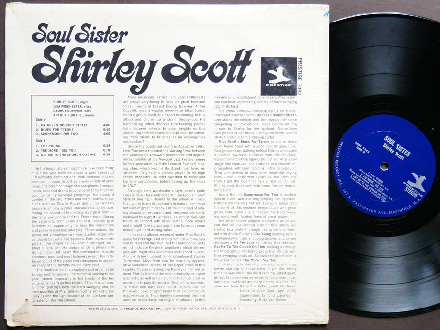 SHIRLEY SCOTT Soul Sister LP PRESTIGE PRST 7392 US 1967 RVG JAZZ Lem Winchester