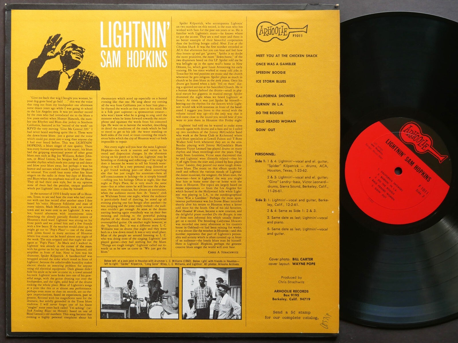 LIGHTNIN' SAM HOPKINS Arhoolie Records F 1011 LP US 1962 Texas Blues VG+