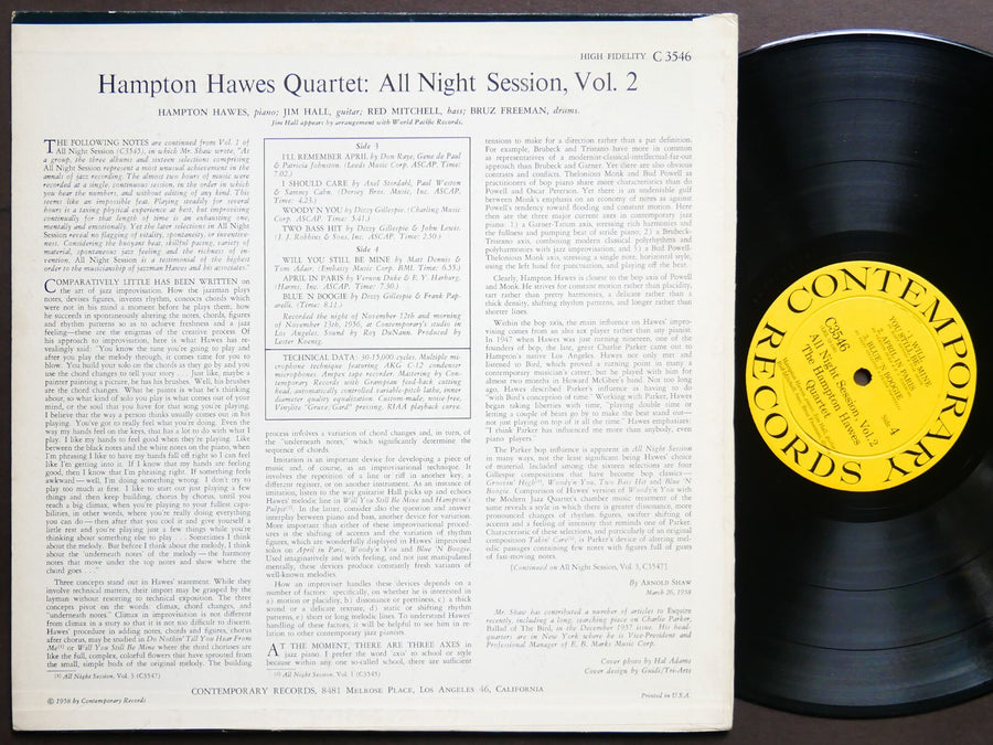 HAMPTON HAWES Quartet All Night Session! Vol. 2 LP CONTEMPORARY C 3546 US 1958