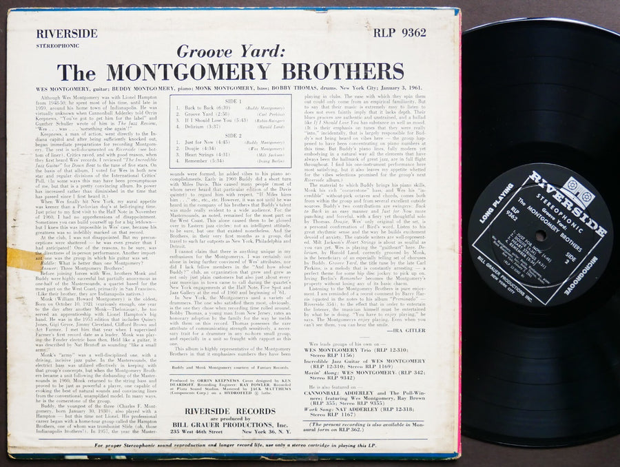MONTGOMERY BROTHERS Groove Yard LP RIVERSIDE RECORDS RLP 9362 US 1961 DG ST JAZZ
