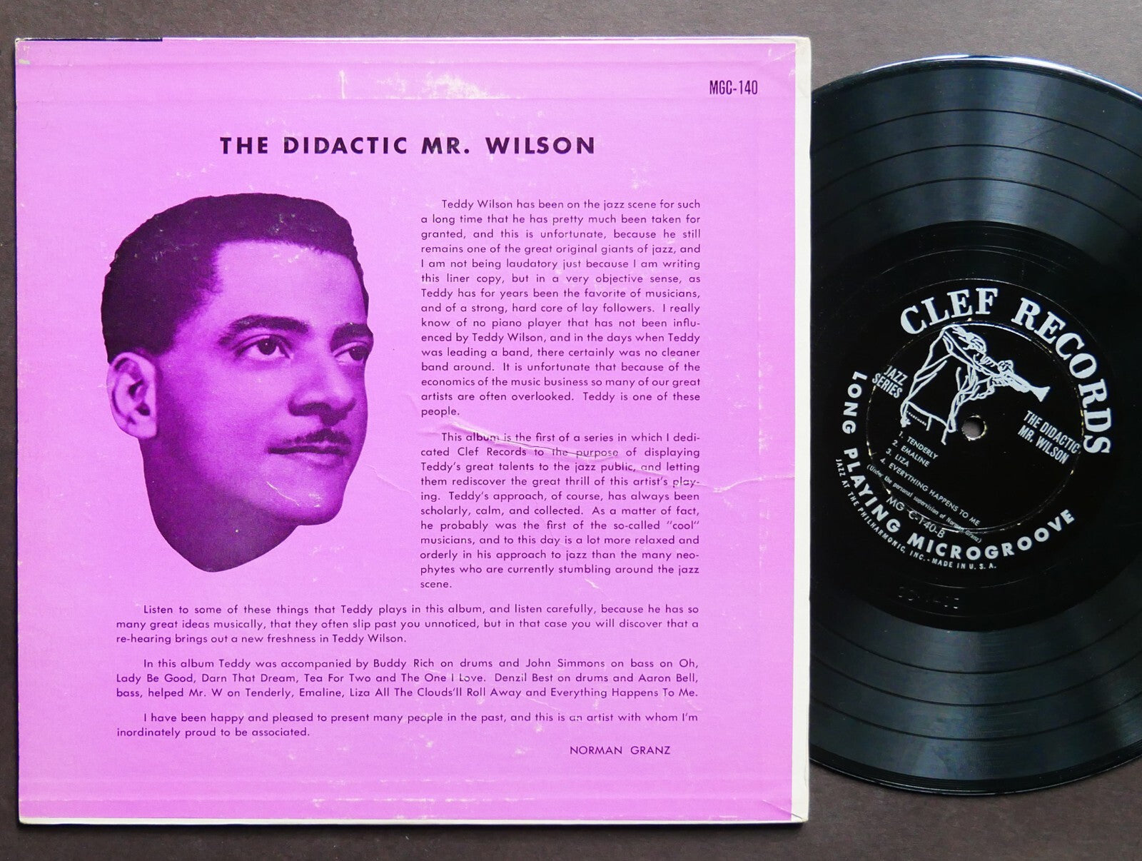 TEDDY WILSON The Didactic Mr. Wilson 10" LP CLEF RECORDS MG C-140 US '53 DG MONO