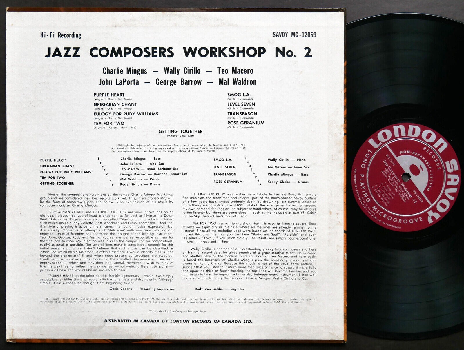 CHARLIE MINGUS MAL WALDRON Jazz Composers Workshop 2 LP SAVOY MG 12059 RVG MONO