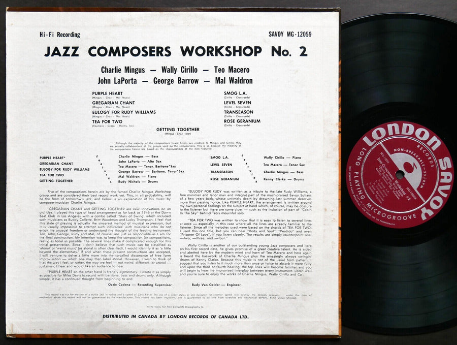 CHARLIE MINGUS MAL WALDRON Jazz Composers Workshop 2 LP SAVOY MG 12059 RVG MONO