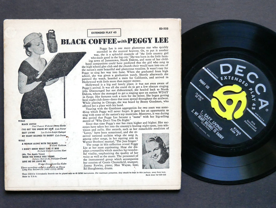 PEGGY LEE Black Coffee With Peggy Lee 2 x 7" DECCA ED-533 US 1953 EP 45