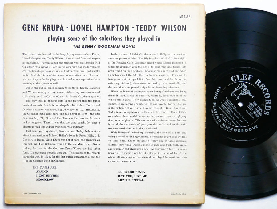 GENE KRUPA LIONEL HAMPTON TEDDY WILSON Playing Some Of..LP CLEF MG C-681 DG MONO
