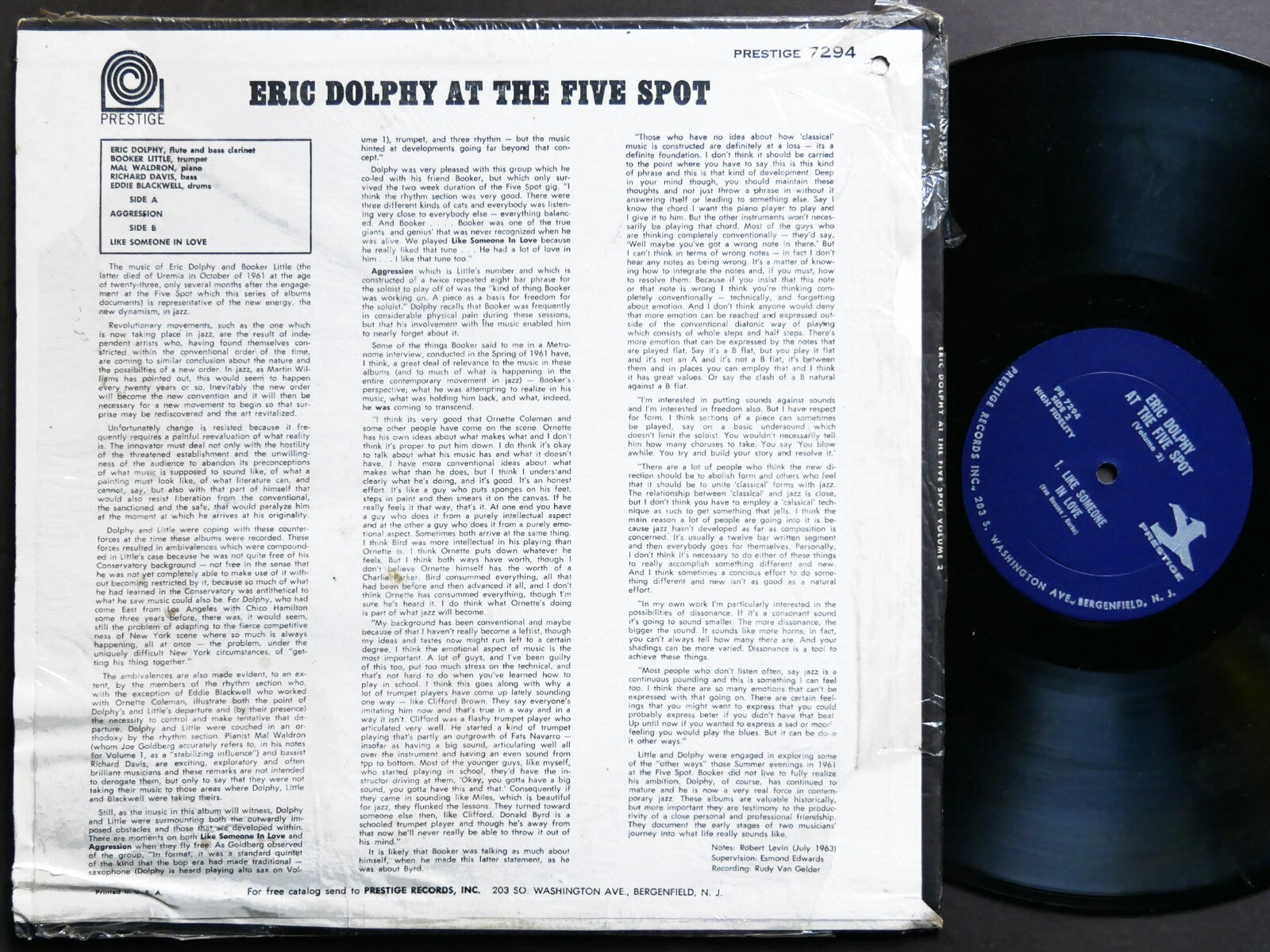 ERIC DOLPHY At The Five Spot Volume 2 LP PRESTIGE PR 7294 RVG MONO Mal Waldron