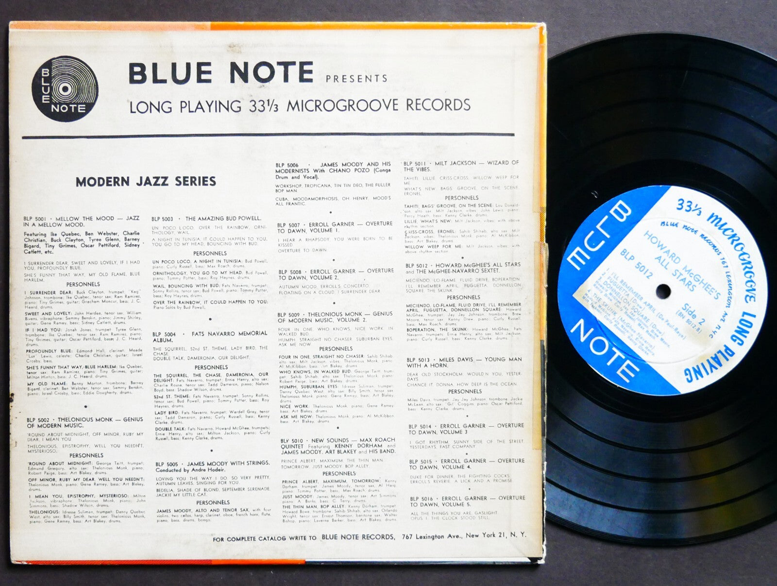 HOWARD MCGHEE All Stars 10" LP BLUE NOTE BLP 5012 US 1952 MONO LEX Fats Navarro