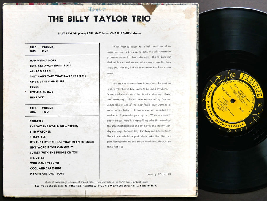 BILLY TAYLOR TRIO Vol. 1 LP PRESTIGE PRLP 7015 US 1956 RVG DG MONO JAZZ W.50th
