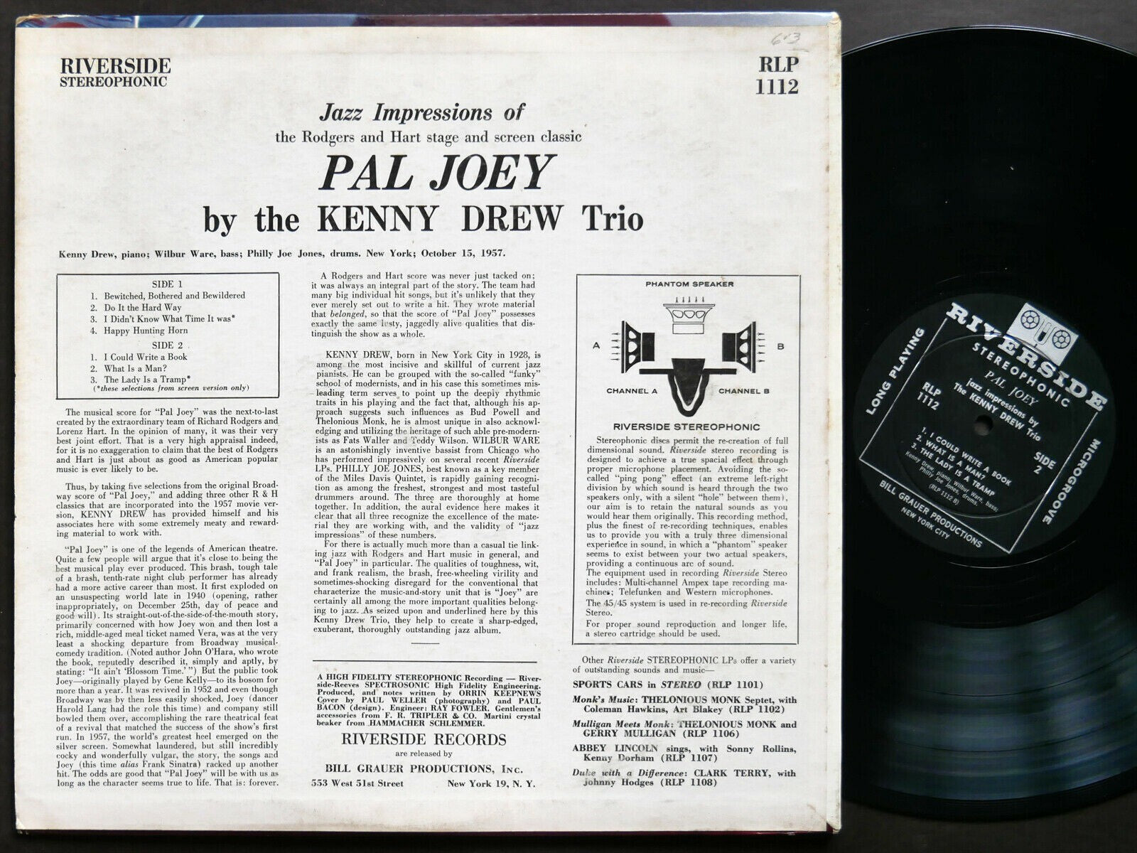 KENNY DREW TRIO Pal Joey LP RIVERSIDE RLP 1112 US 1959 DG Philly Joe Jones CLEAN
