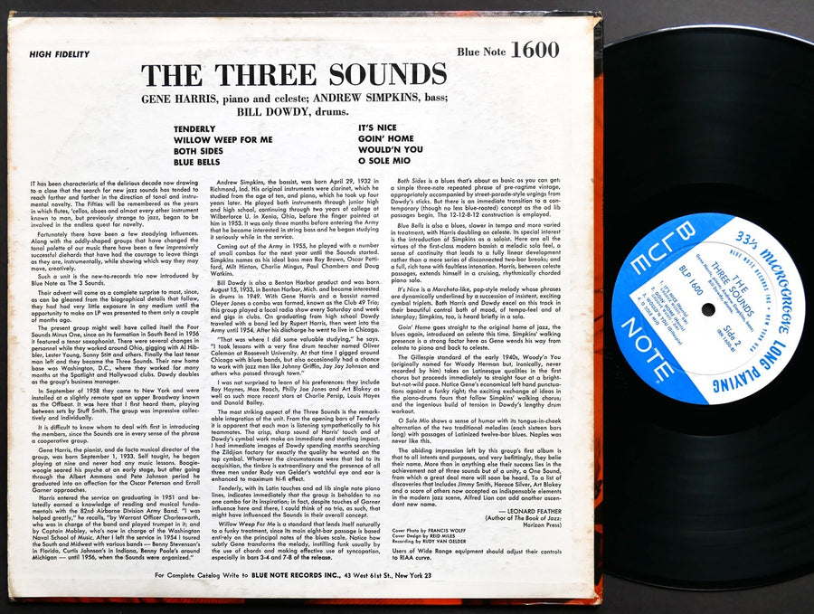 THREE 3 SOUNDS LP BLUE NOTE BLP 1600 US 1958 EAR DG MONO 47 W. 63rd Gene Harris