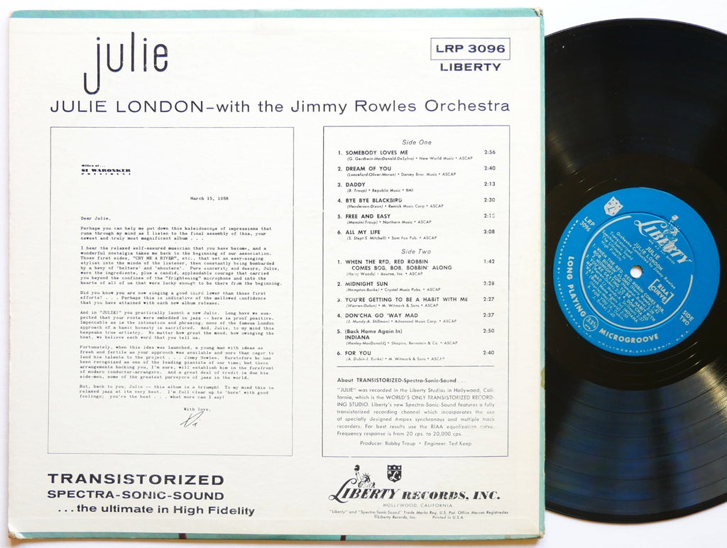 JULIE LONDON Julie LP LIBERTY LST 7004 US 1958 DG MONO Vocal Jazz